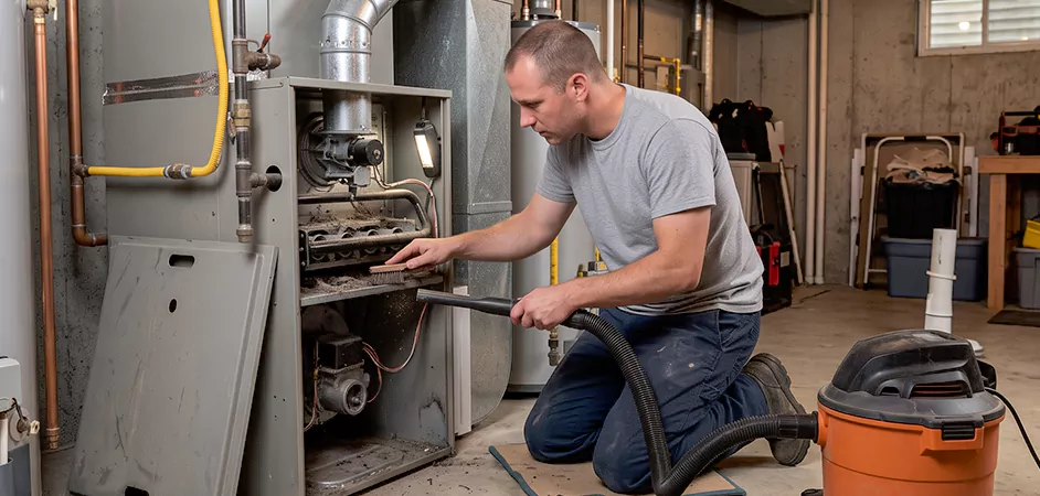 Burner and Heater Compartment Lint Removal in Union